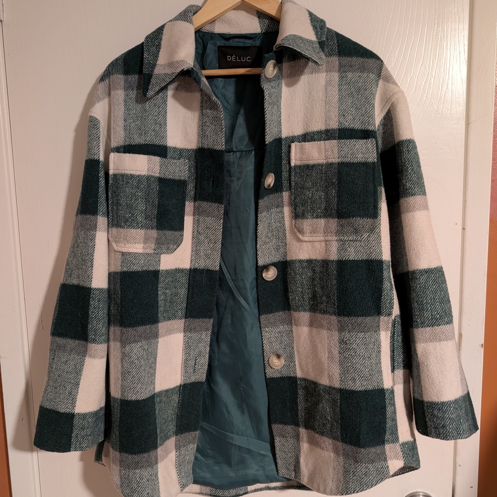 Deluc Women's Forest Green and Cream Checkered Shacket
